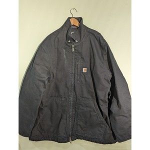 Carhartt Men's Black Loose Fit Winter Jacket with Grey Insulated Faux Fur 3XL